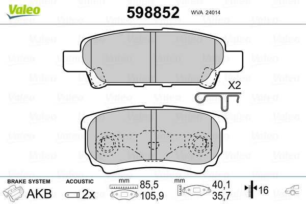 Brake Pad Set, disc brake - 598852 VALEO