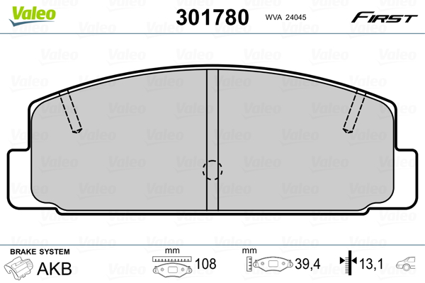Brake Pad Set, disc brake - 301780 VALEO