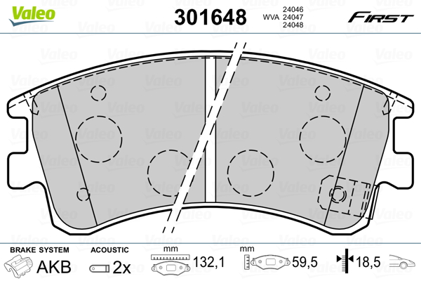 Kit pastiglie freno, Freno a disco - 301648 VALEO
