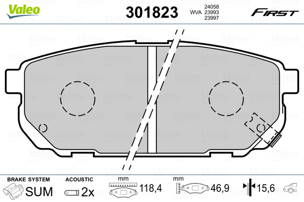 Kit pastiglie freno, Freno a disco - 301823 VALEO