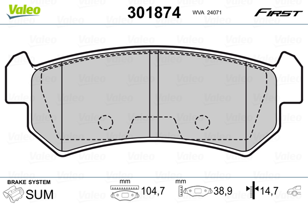 Brake Pad Set, disc brake - 301874 VALEO