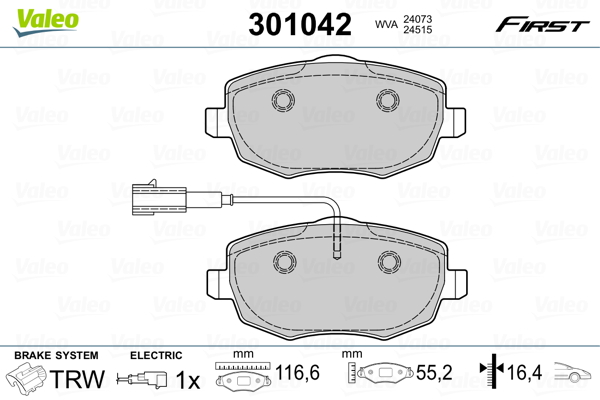 Brake Pad Set, disc brake - 301042 VALEO