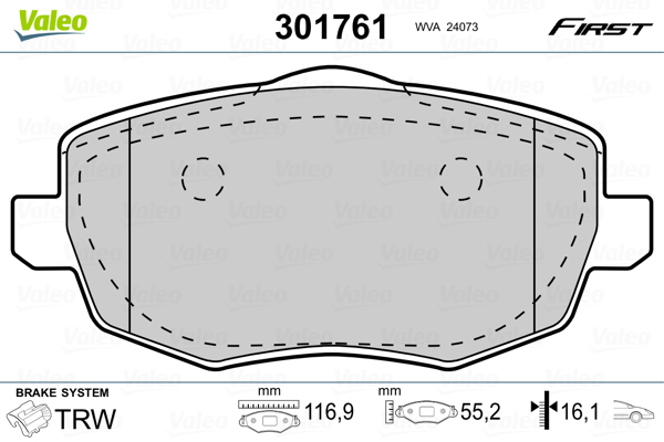 Brake Pad Set, disc brake - 301761 VALEO