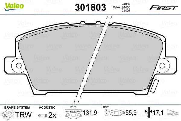 Kit pastiglie freno, Freno a disco - 301803 VALEO