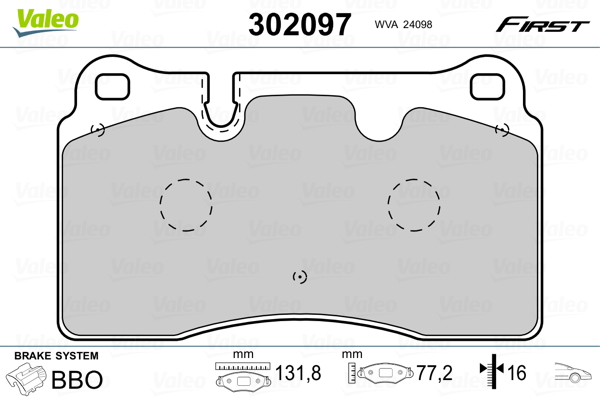 Kit pastiglie freno, Freno a disco - 302097 VALEO