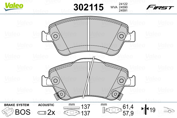 Brake Pad Set, disc brake - 302115 VALEO