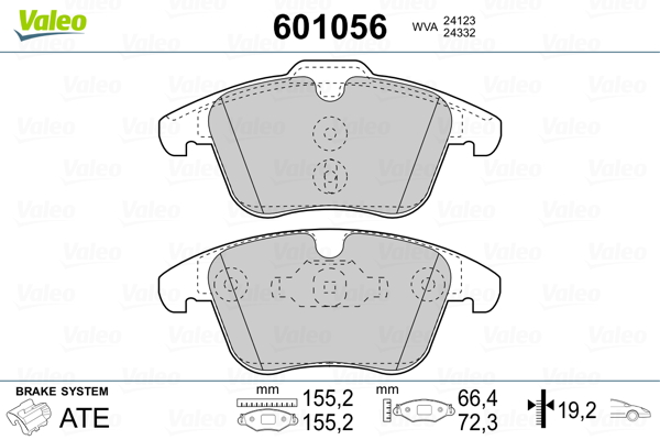 Комплект тормозных колодок, дисковый тормоз - 601056 VALEO