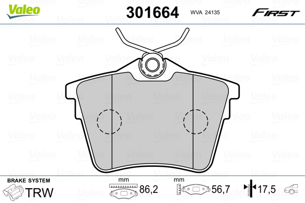 Brake Pad Set, disc brake - 301664 VALEO