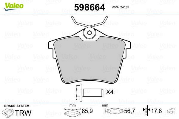 Brake Pad Set, disc brake - 598664 VALEO