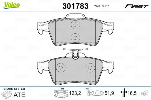 Brake Pad Set, disc brake - 301783 VALEO