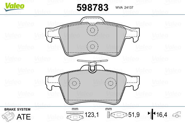Kit pastiglie freno, Freno a disco - 598783 VALEO