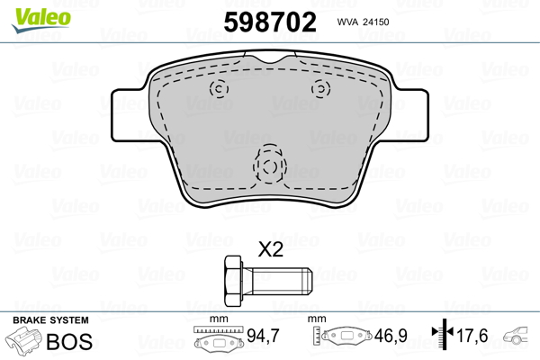 Brake Pad Set, disc brake - 598702 VALEO