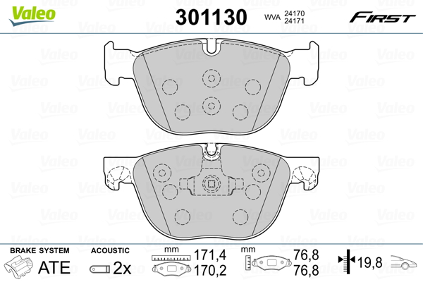 Brake Pad Set, disc brake - 301130 VALEO