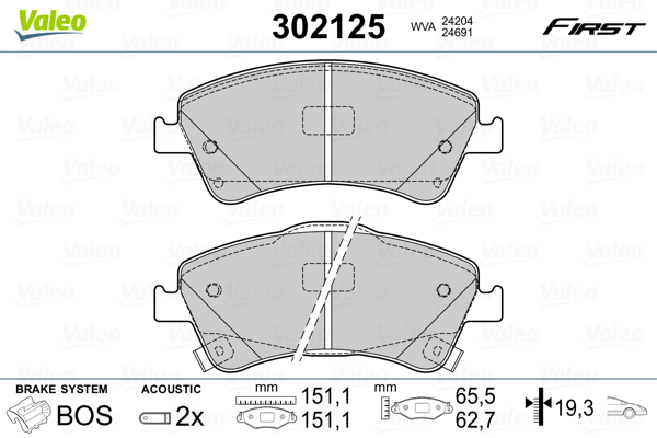 Kit pastiglie freno, Freno a disco - 302125 VALEO