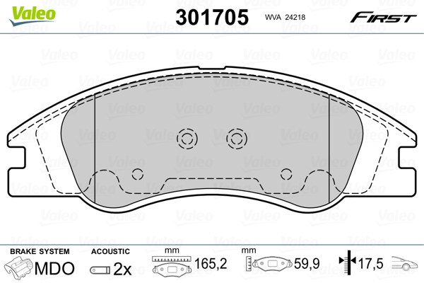 Kit pastiglie freno, Freno a disco - 301705 VALEO