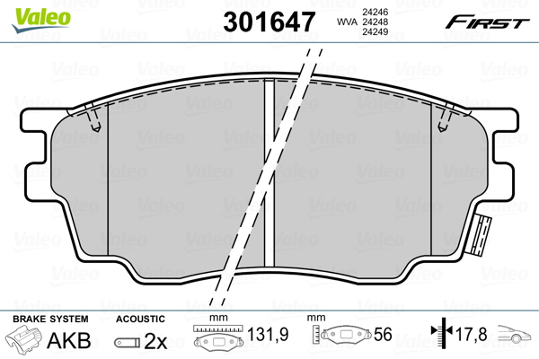 Kit pastiglie freno, Freno a disco - 301647 VALEO