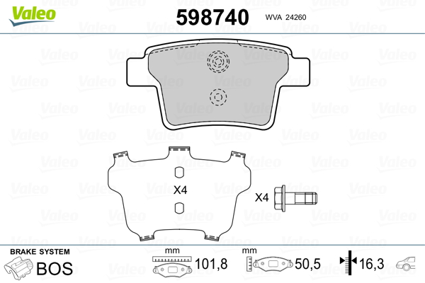 stabdžių trinkelių rinkinys, diskinis stabdys - 598740 VALEO