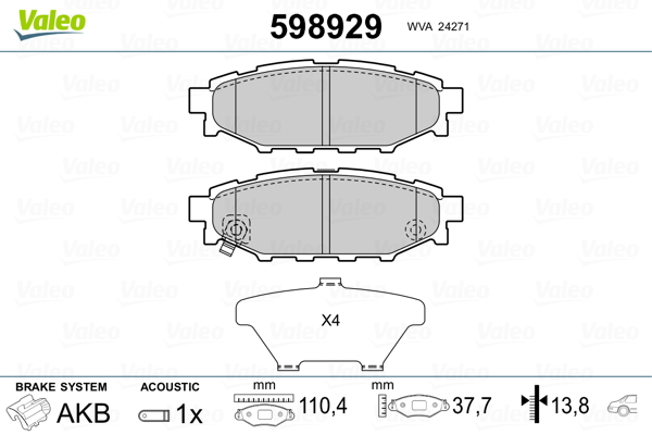 Kit pastiglie freno, Freno a disco - 598929 VALEO
