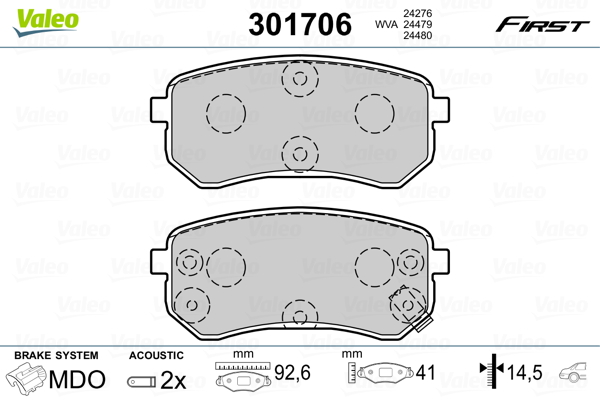 Brake Pad Set, disc brake - 301706 VALEO