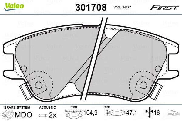 Brake Pad Set, disc brake - 301708 VALEO