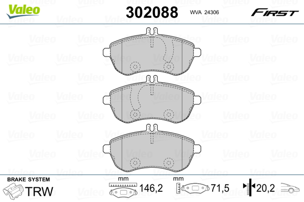 Brake Pad Set, disc brake - 302088 VALEO