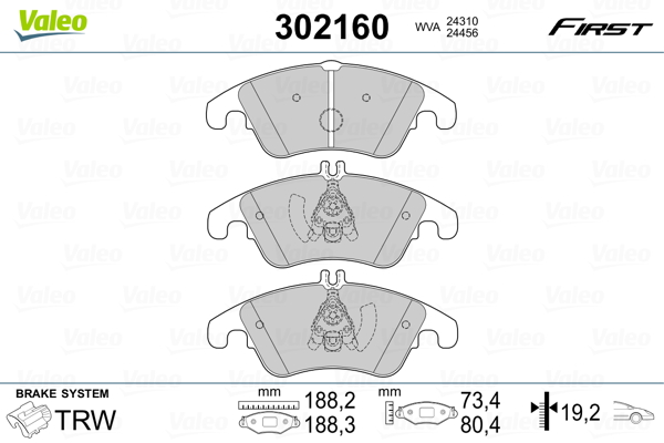 Brake Pad Set, disc brake - 302160 VALEO