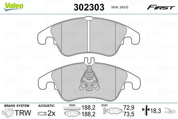 Brake Pad Set, disc brake - 302303 VALEO