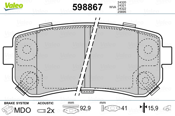Kit pastiglie freno, Freno a disco - 598867 VALEO
