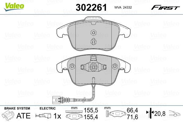 Kit pastiglie freno, Freno a disco - 302261 VALEO