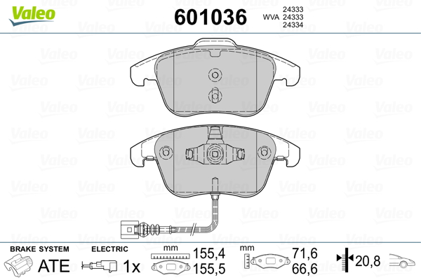 Kit pastiglie freno, Freno a disco - 601036 VALEO
