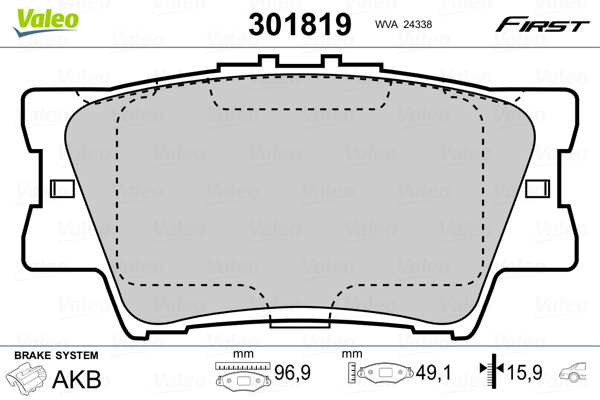 Kit pastiglie freno, Freno a disco - 301819 VALEO
