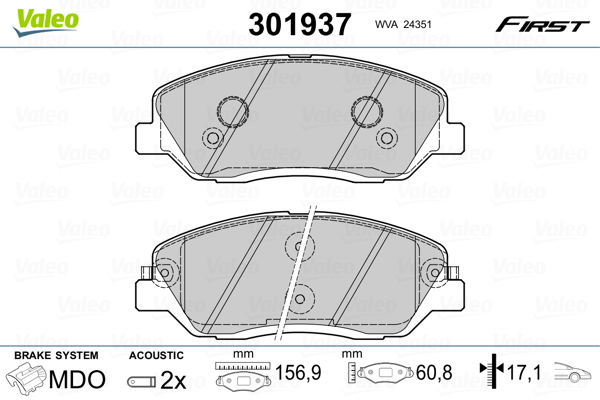 Brake Pad Set, disc brake - 301937 VALEO