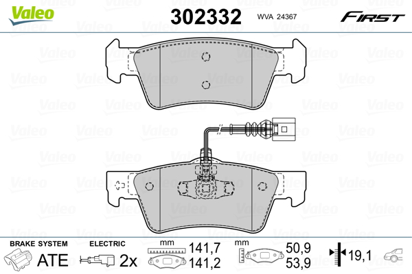 Комплект тормозных колодок, дисковый тормоз - 302332 VALEO