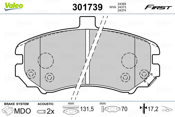 Brake Pad Set, disc brake - 301739 VALEO