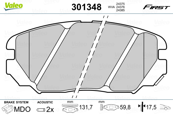 Kit pastiglie freno, Freno a disco - 301348 VALEO