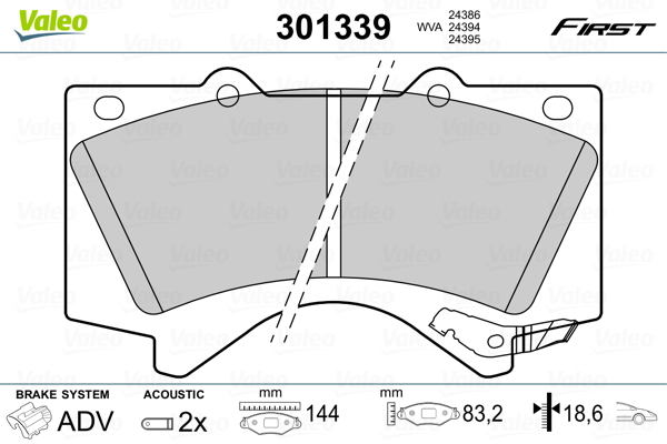 Brake Pad Set, disc brake - 301339 VALEO