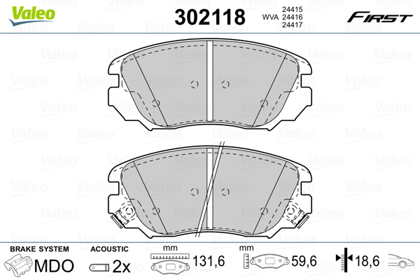 Brake Pad Set, disc brake - 302118 VALEO