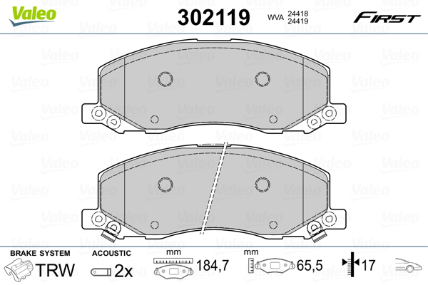 Brake Pad Set, disc brake - 302119 VALEO