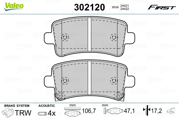 Kit pastiglie freno, Freno a disco - 302120 VALEO