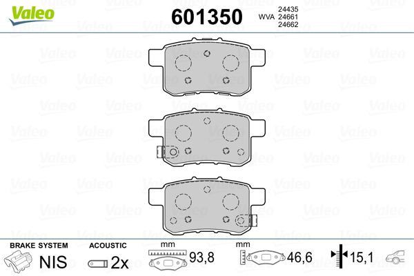 Kit pastiglie freno, Freno a disco - 601350 VALEO