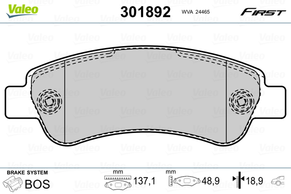 Kit pastiglie freno, Freno a disco - 301892 VALEO