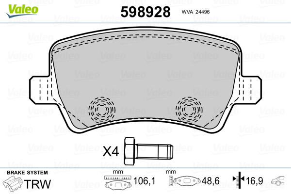 Brake Pad Set, disc brake - 598928 VALEO