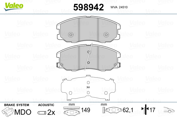 Brake Pad Set, disc brake - 598942 VALEO