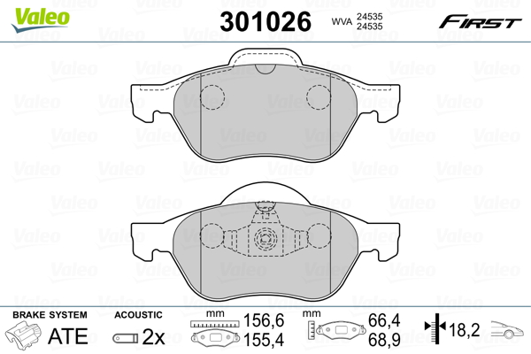 Brake Pad Set, disc brake - 301026 VALEO