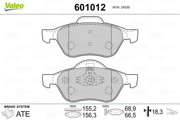 Kit pastiglie freno, Freno a disco - 601012 VALEO