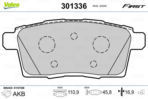 Kit pastiglie freno, Freno a disco - 301336 VALEO