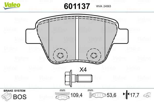 Kit pastiglie freno, Freno a disco - 601137 VALEO
