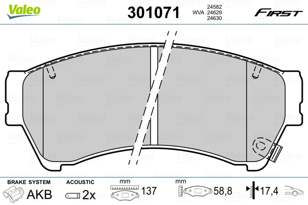 Kit pastiglie freno, Freno a disco - 301071 VALEO