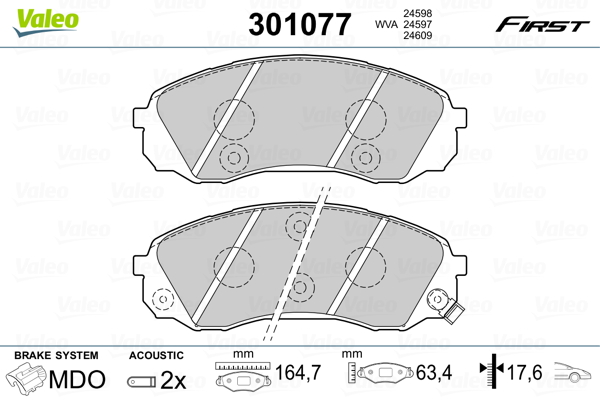 Kit pastiglie freno, Freno a disco - 301077 VALEO