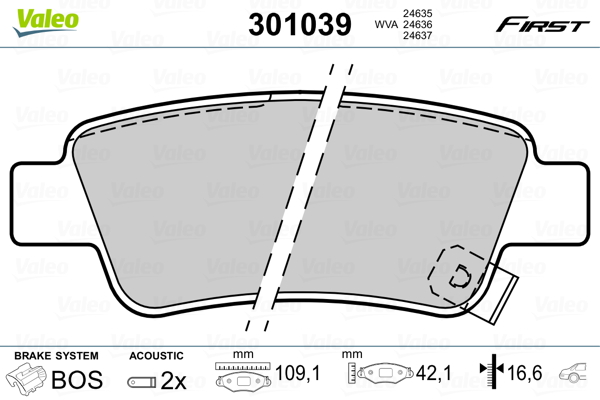 Brake Pad Set, disc brake - 301039 VALEO